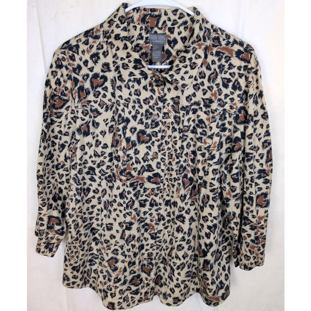 Additions By Chicos cheetah animal print button up shirt size 3/XL Classic